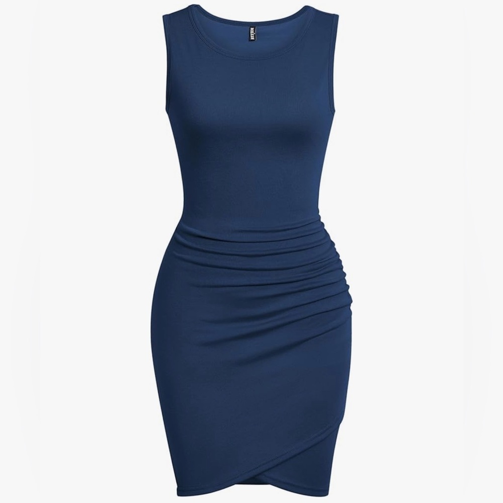 BTFBM Blue Ruched Bodycon Dress Size M